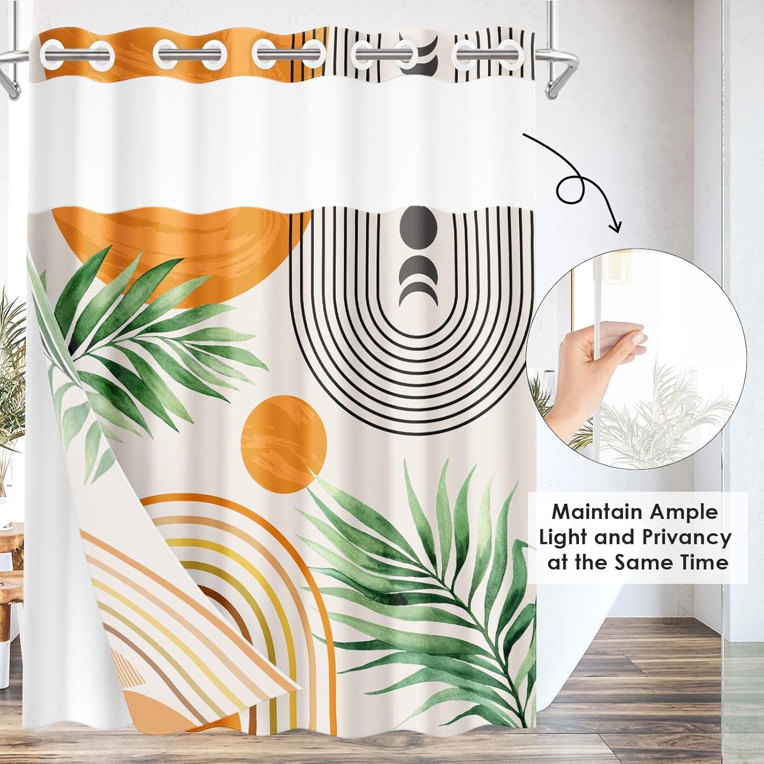 Nesphy Boho Geometric Shower Curtain Set with Liner