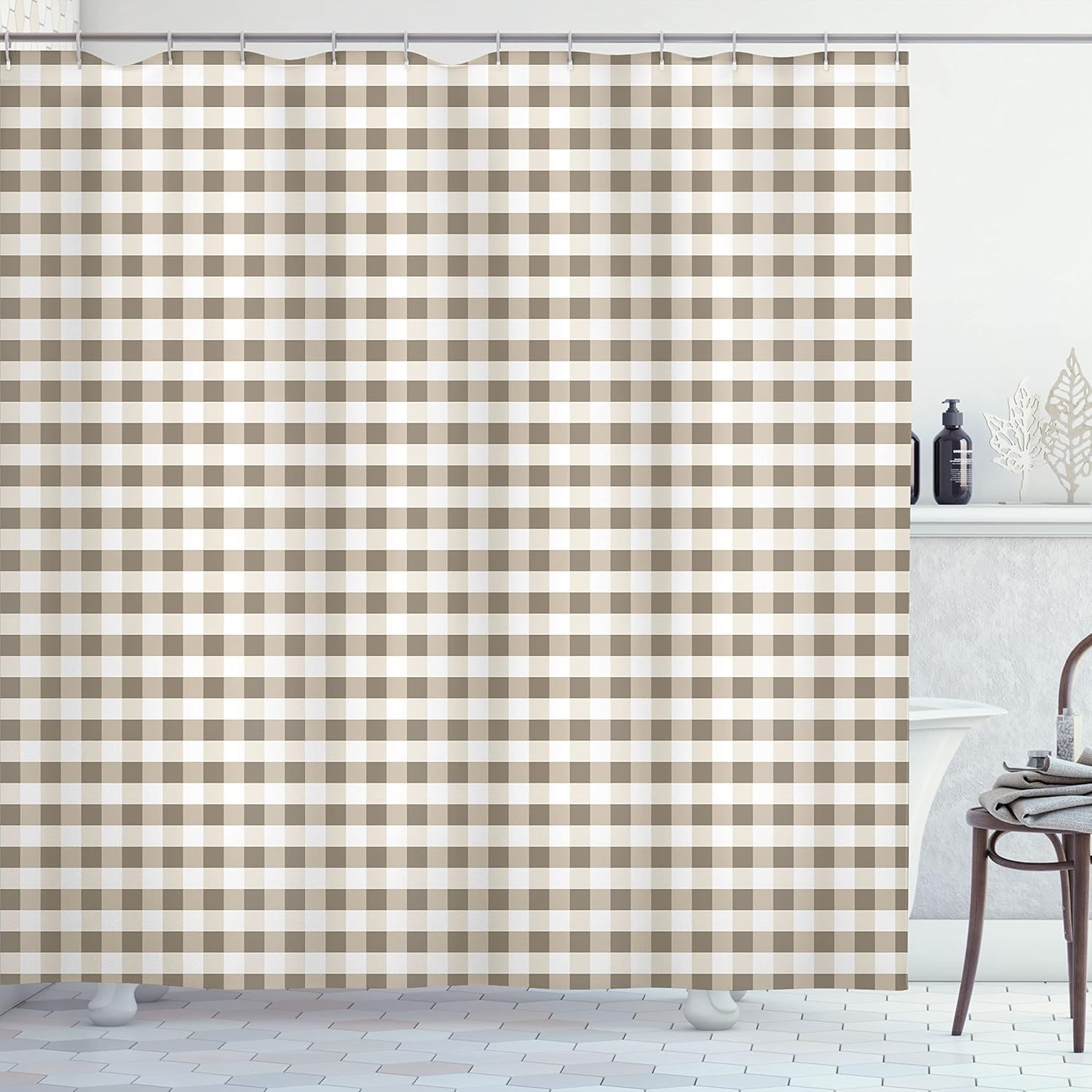 Ambesonne Checkered Shower Curtain - Dusk White 69x70