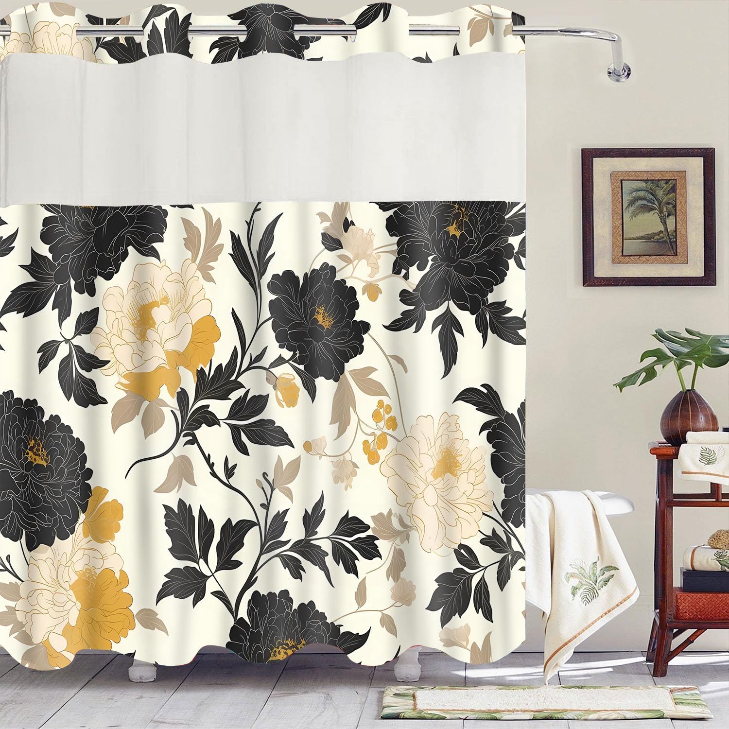 Gdmoon Boho Floral Shower Curtain Set 54x80in
