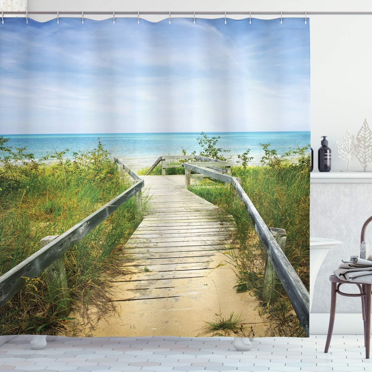 Ambesonne Seaside Shower Curtain Set with Hooks