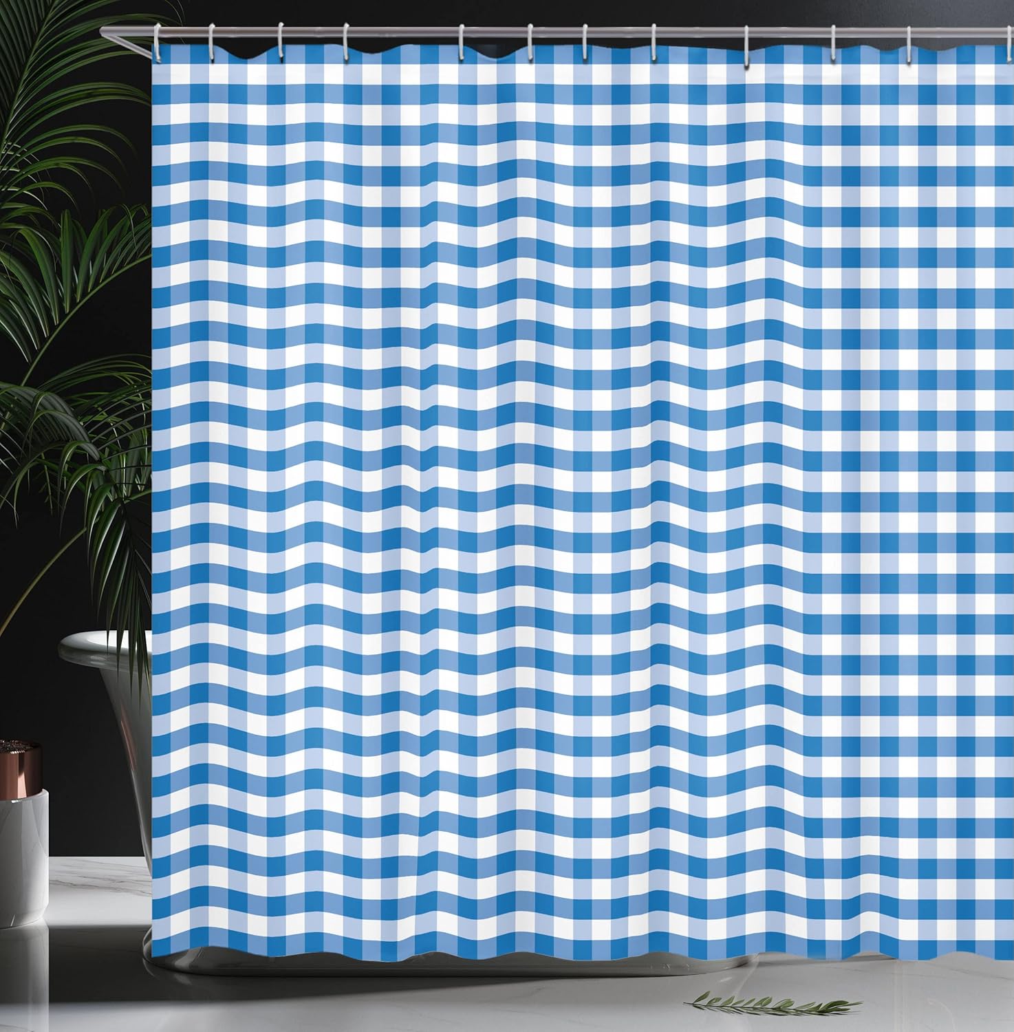 Ambesonne Checkered Shower Curtain Blue White 1