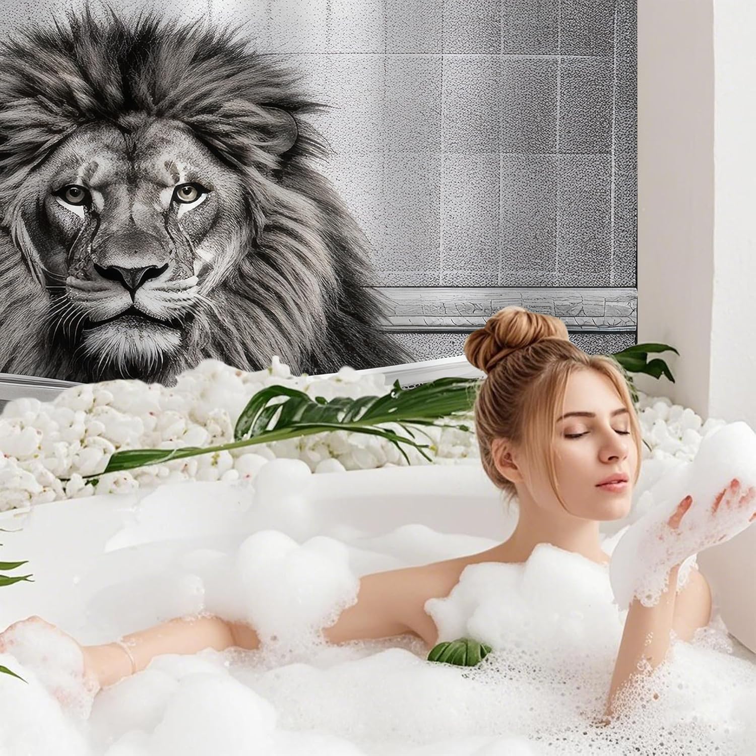 Lion Funny Shower Curtain 72x72 Inch with Hooks