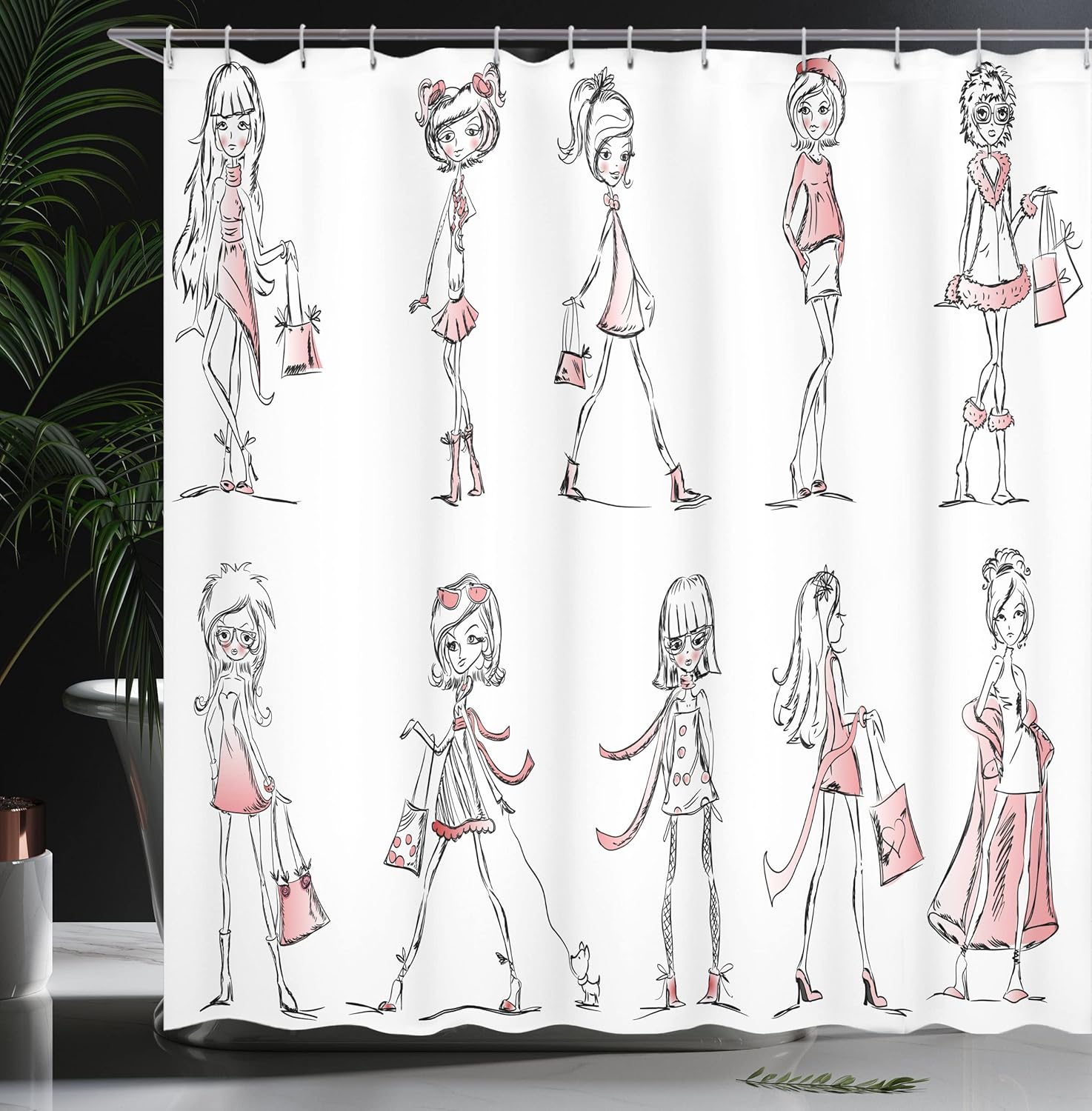 Ambesonne Fashion Shower Curtain with 12 Hooks White Pink 69x70