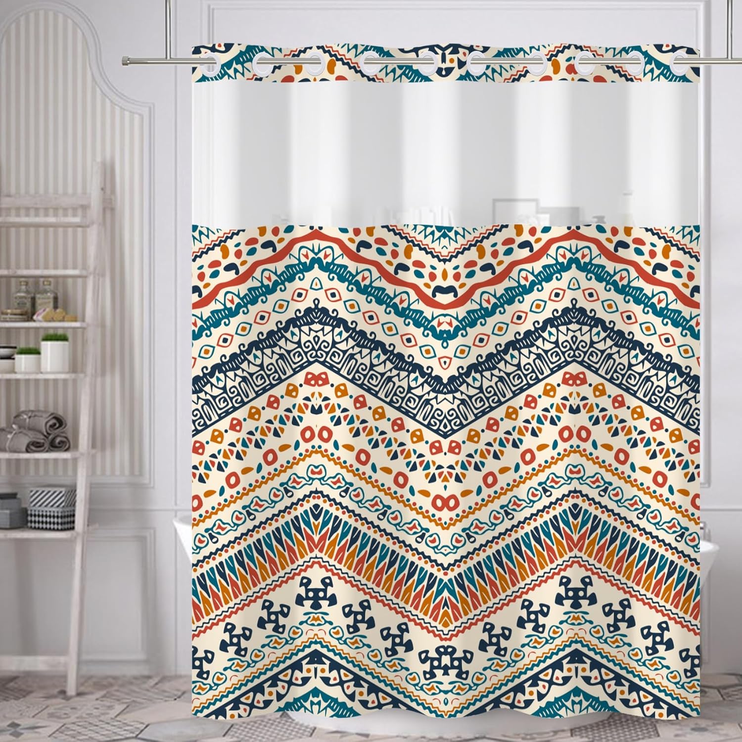 Yanutan No Hook Shower Curtain with Mesh and Liner 71x74in