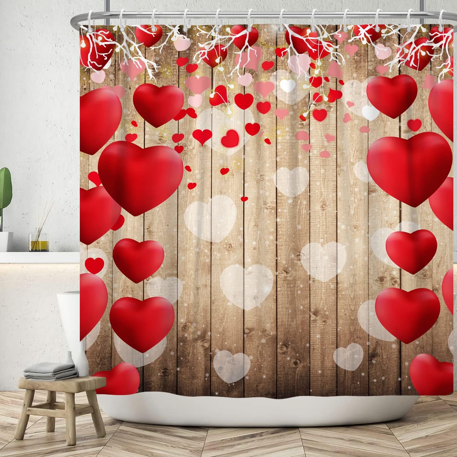 LFEEY Romantic Heart Shower Curtain Set 72x72 Inch