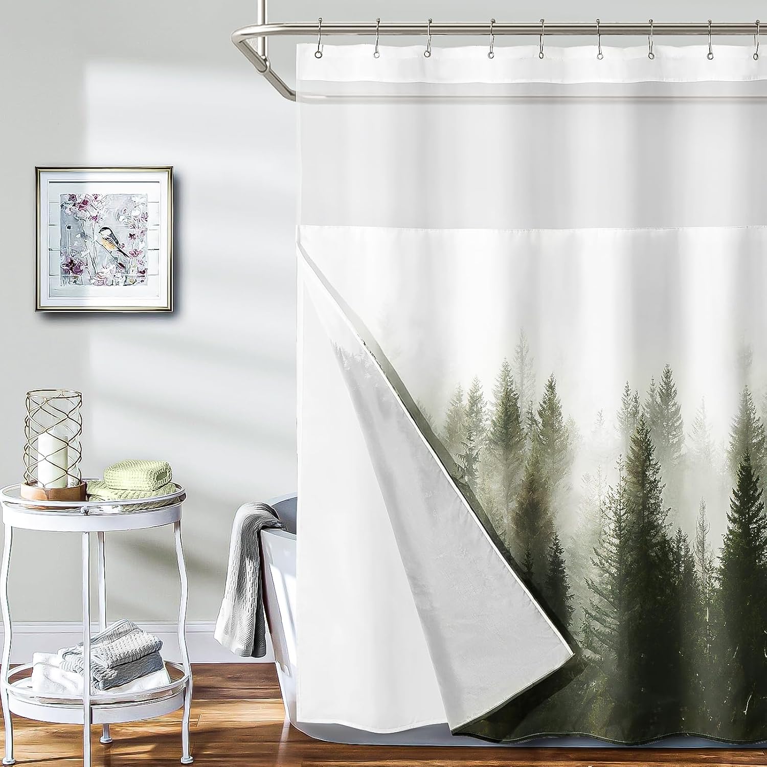 ORTIGIA Misty Forest Shower Curtain Set with Liner and Hooks