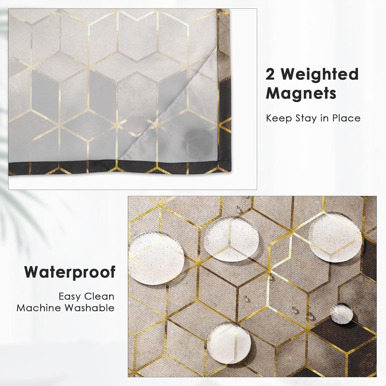 Britown Geometric Brown Gold Shower Curtain Set with Snap-in Liner
