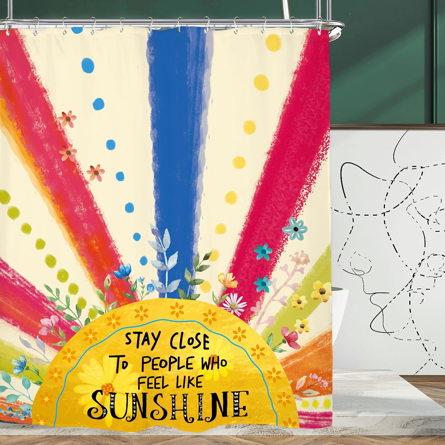 Miyotaa Vibrant Sun Kids Shower Curtain Set