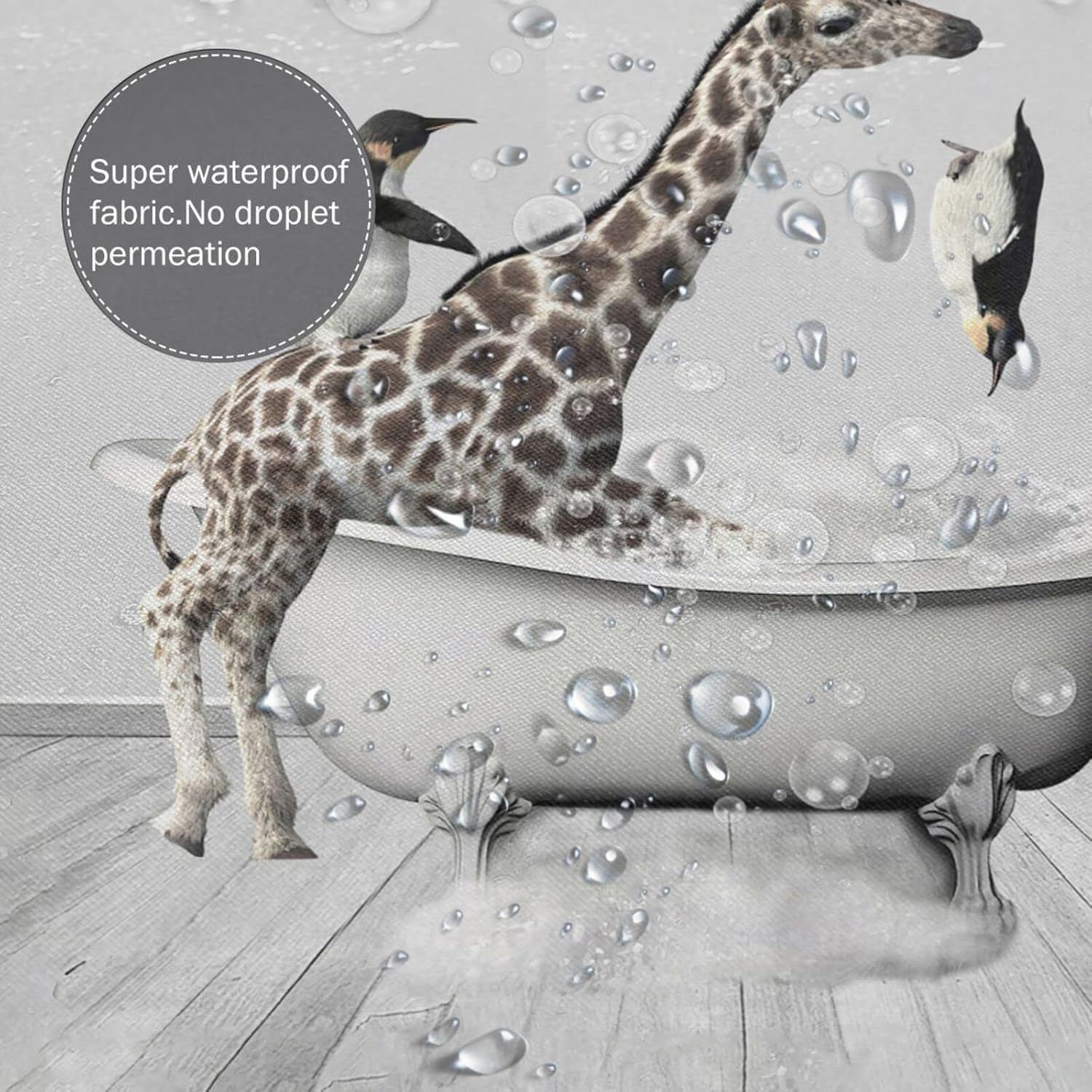 Banonaty Funny Giraffe Penguin Shower Curtain Set