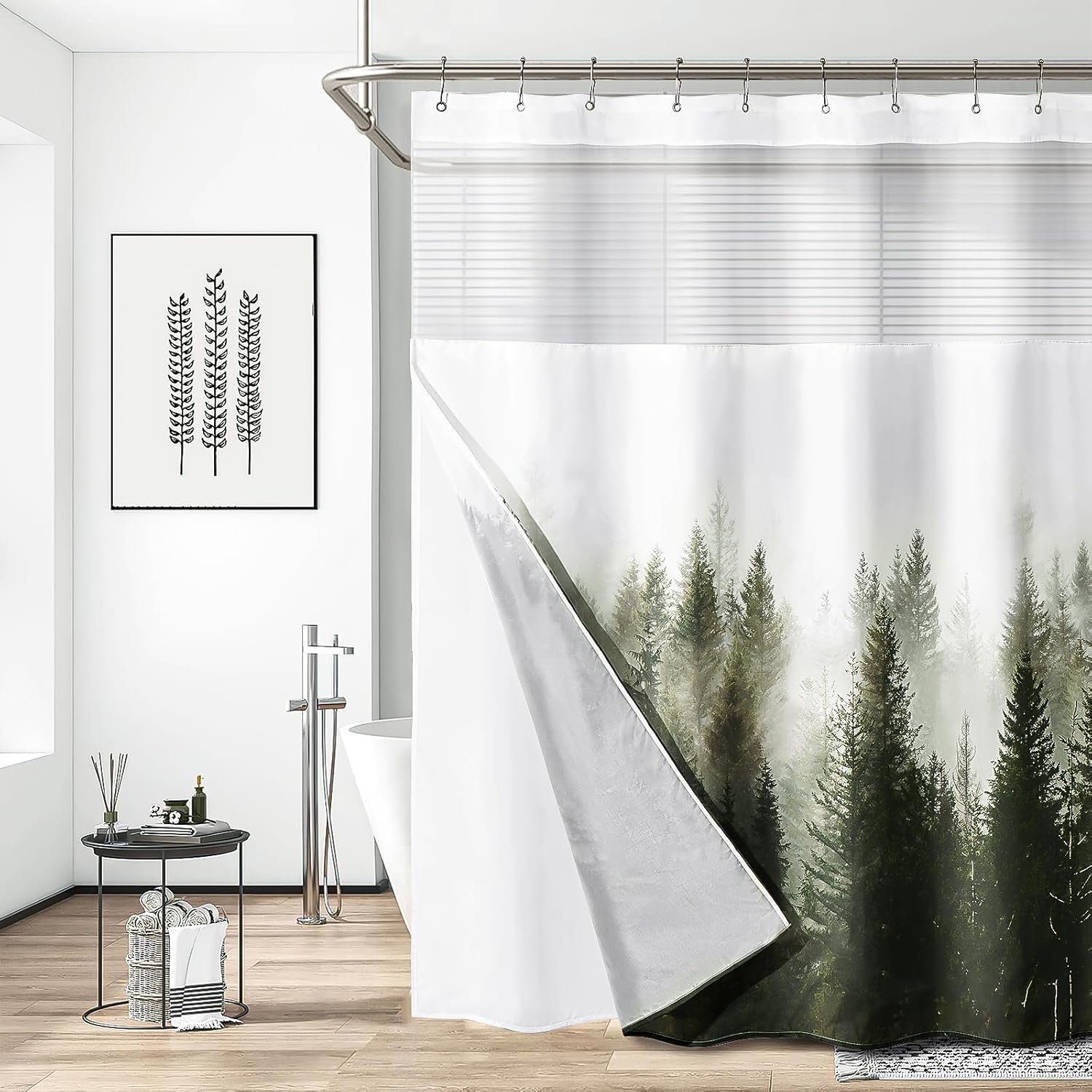 ORTIGIA Misty Forest Shower Curtain Set with Liner and Hooks