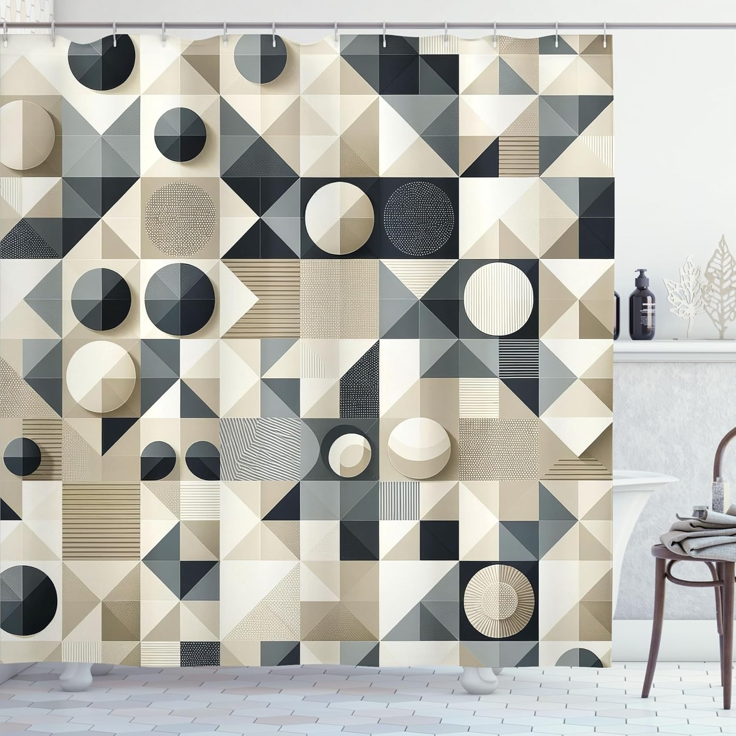 Ambesonne Geometric Shower Curtain Set with Hooks 69x70