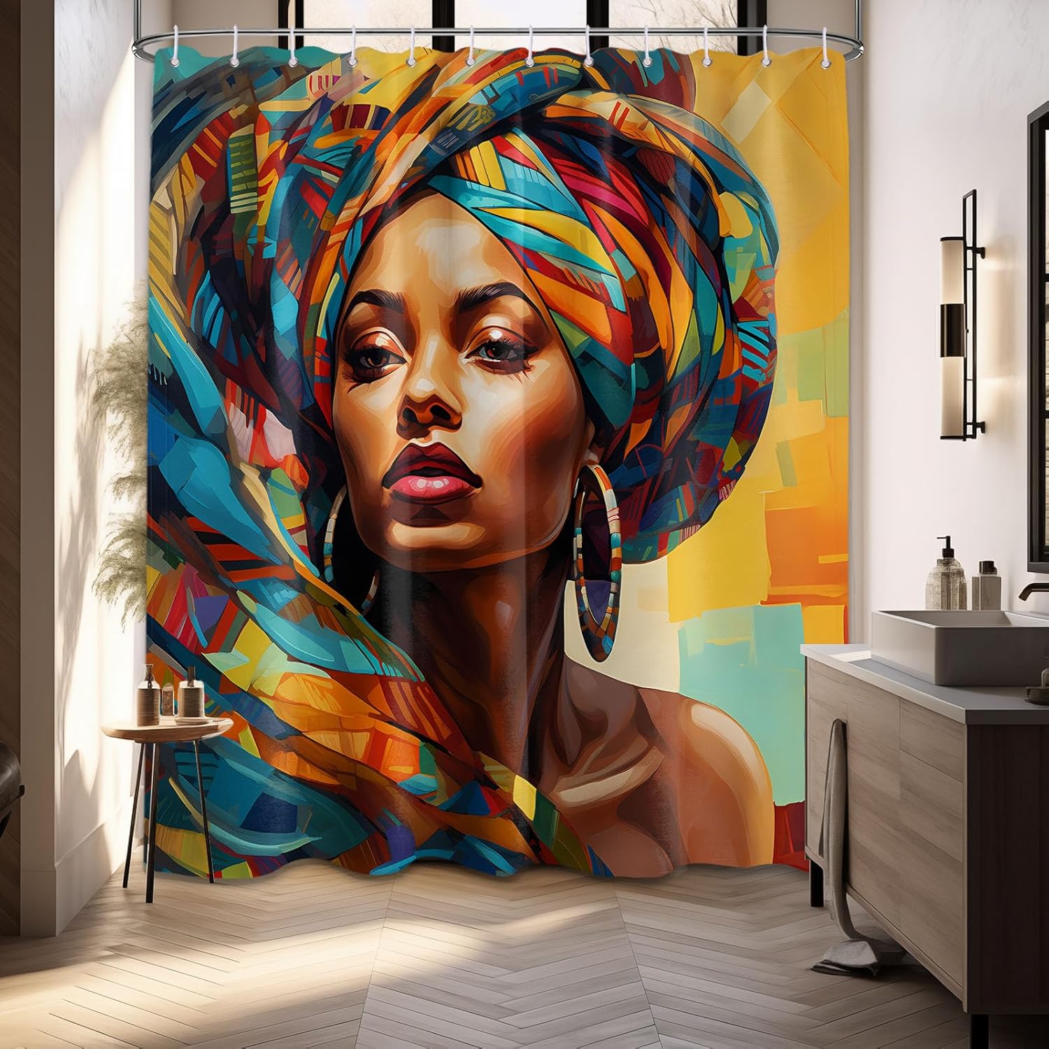 DLTAY African Shower Curtain Set with 12 Hooks