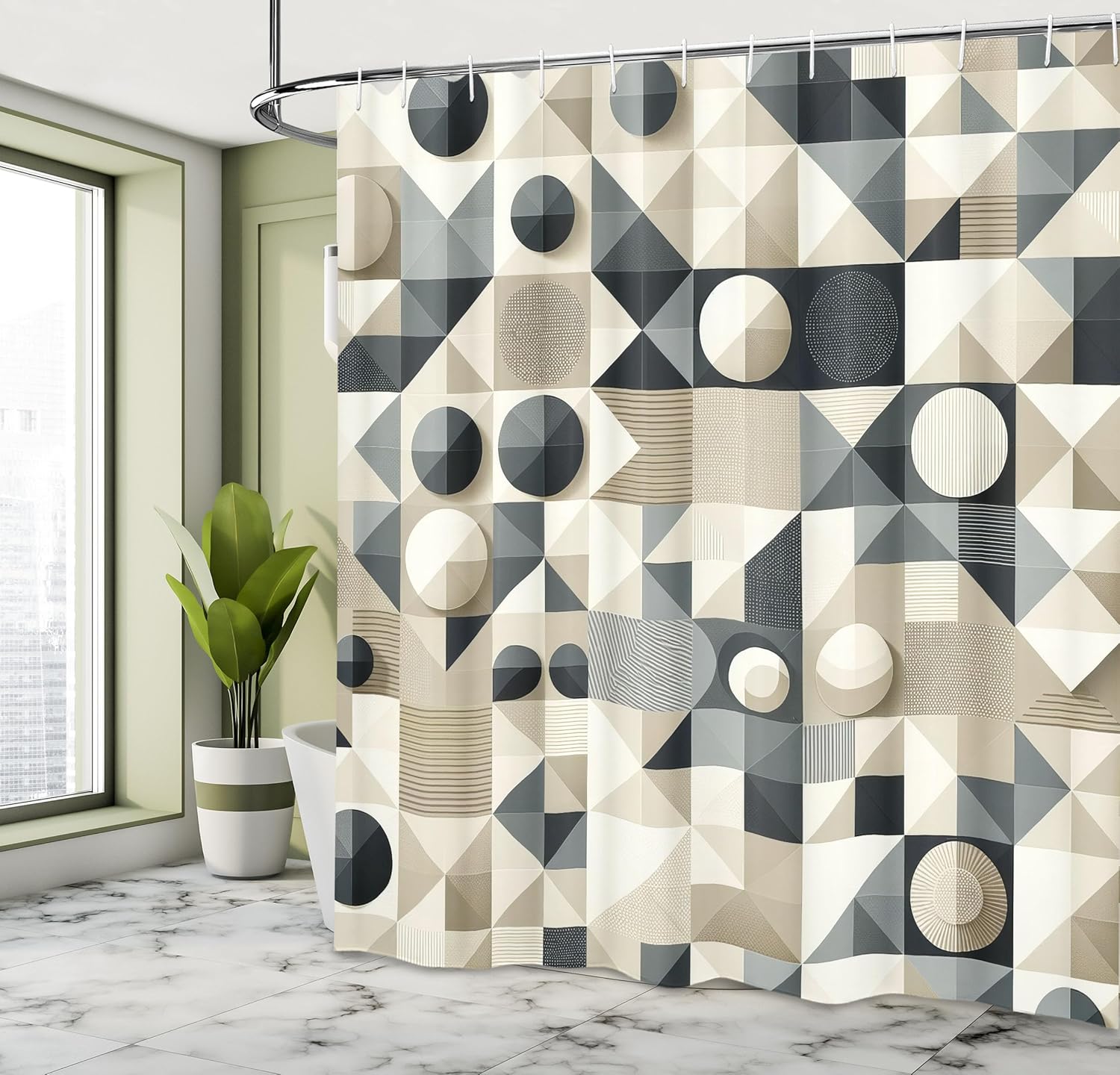 Ambesonne Geometric Shower Curtain Set with Hooks 69x70