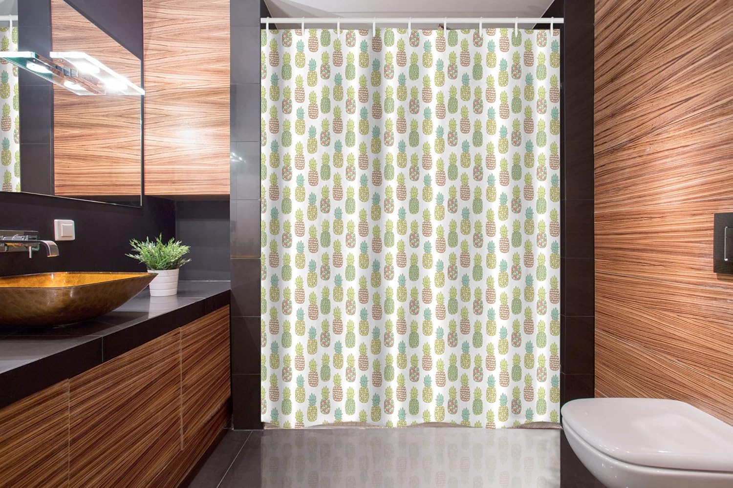 Ambesonne Pineapple Shower Curtain Set with Hooks