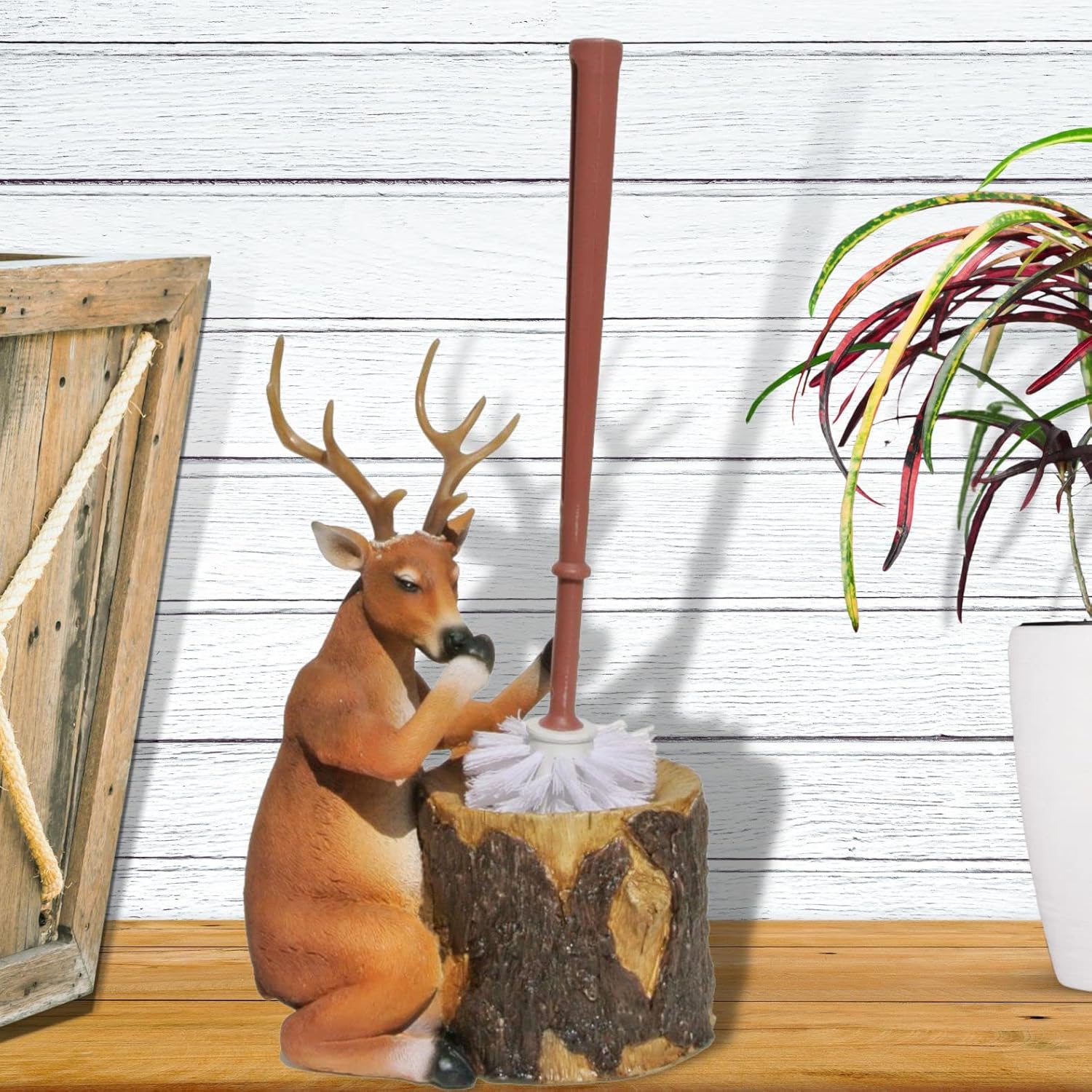 Rustic Deer Toilet Bowl Brush and Holder