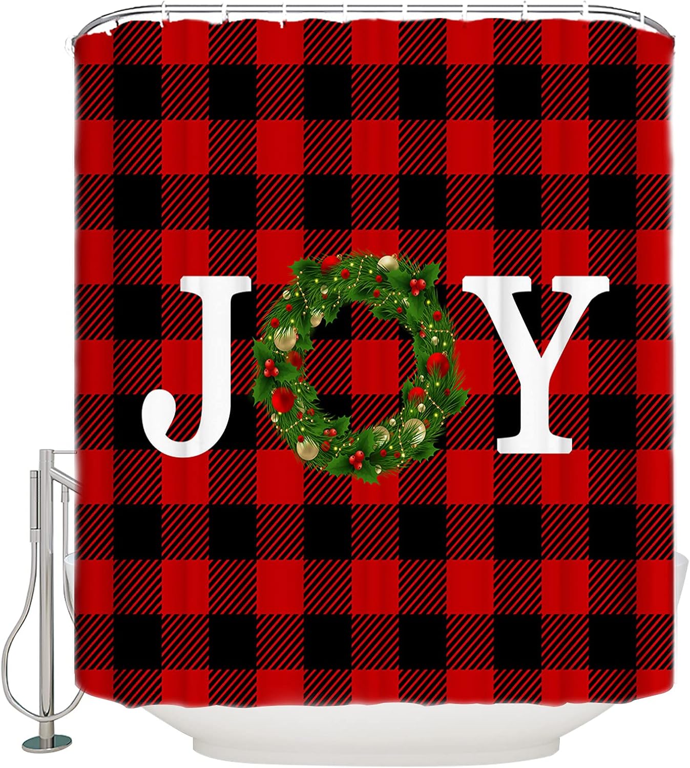 Boanket Polyester Christmas White Joy Wreath Shower Curtain