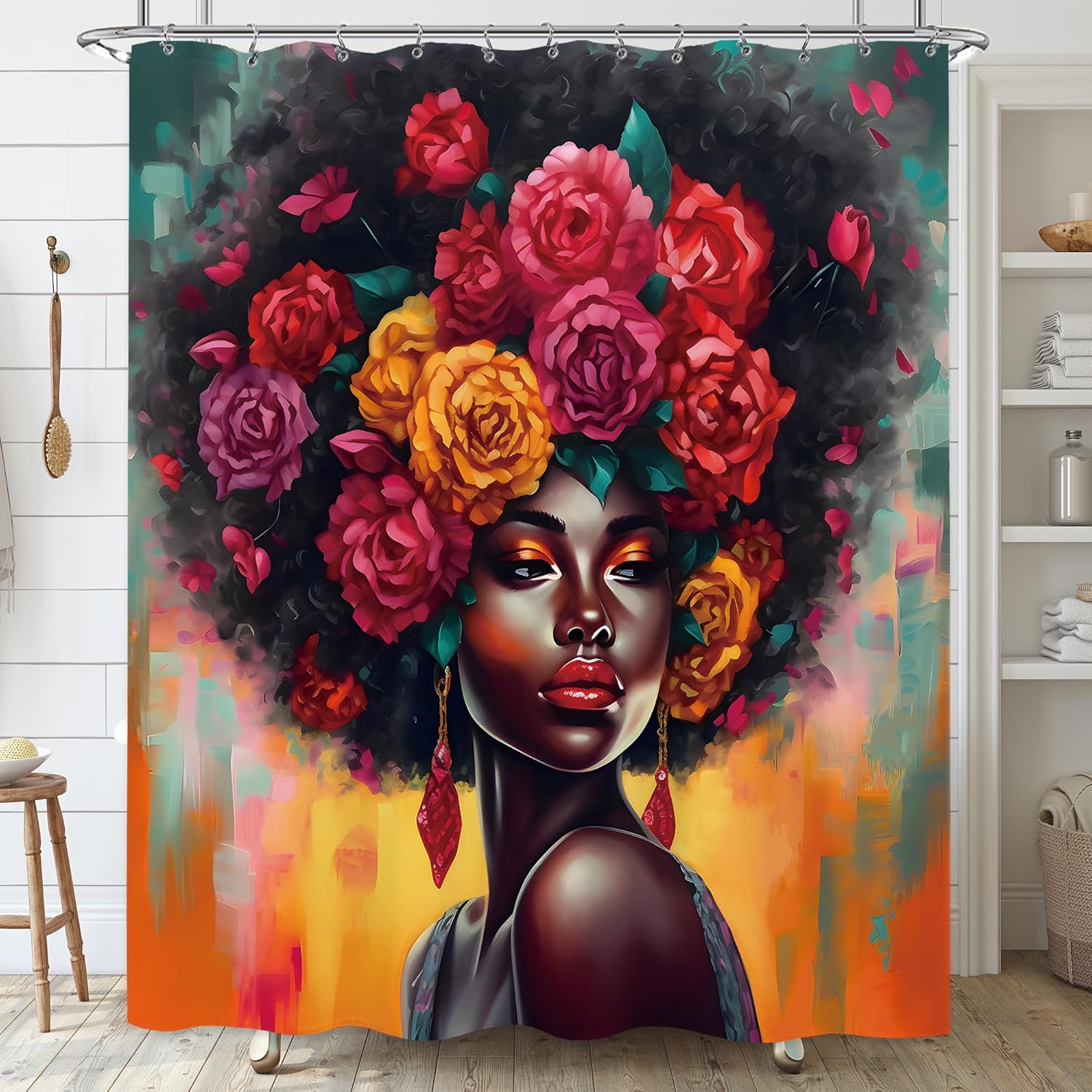 Laifzere African American Black Girl Shower Curtain 60x72 Inch