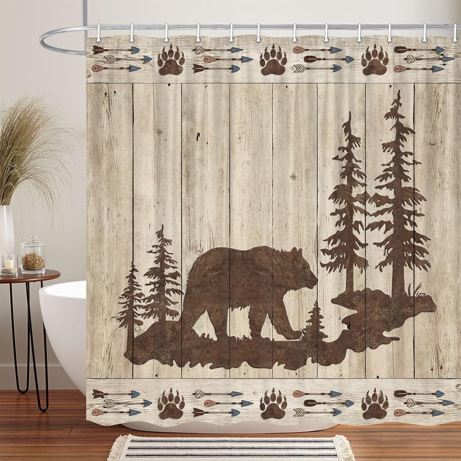 Bear Shower Curtain Set with 12 Hooks 72x72 Inches