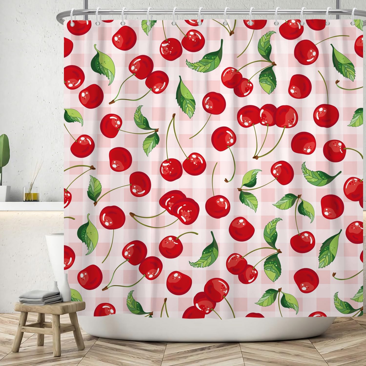 DASHAN Red Cherry Aesthetic Shower Curtain 72x72
