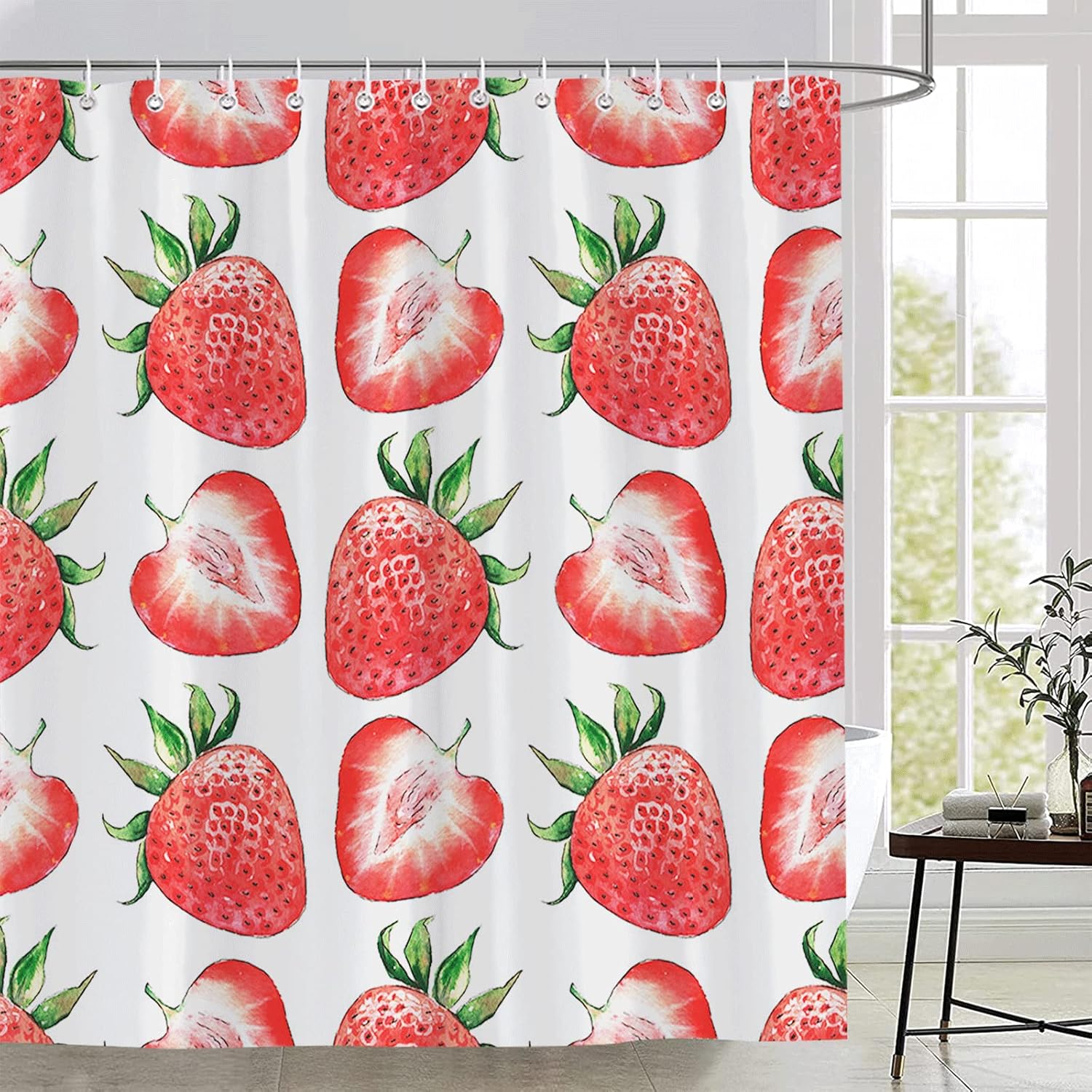Strawberry Pattern Shower Curtain with Hook 70x60 Inch