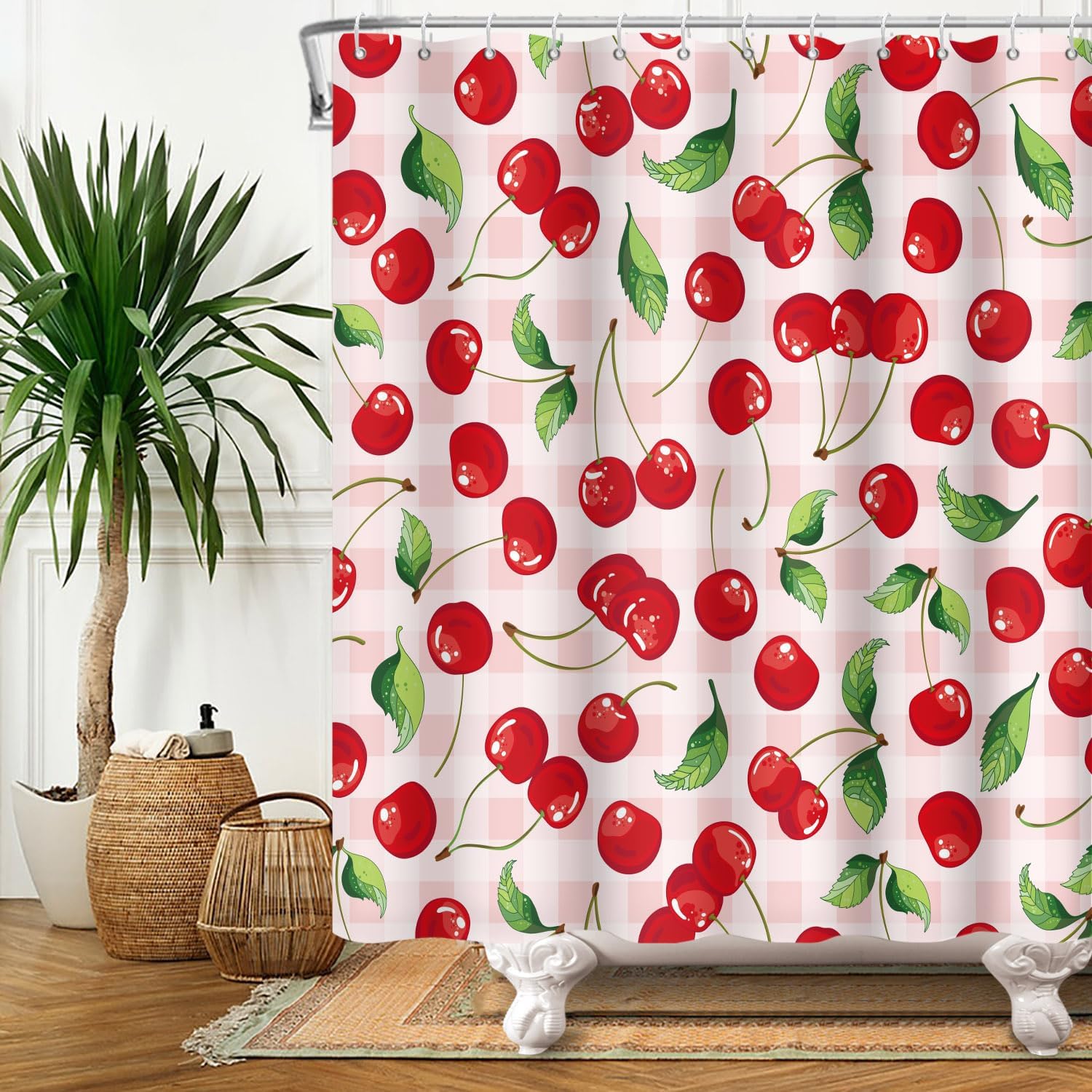 DASHAN Red Cherry Aesthetic Shower Curtain 72x72