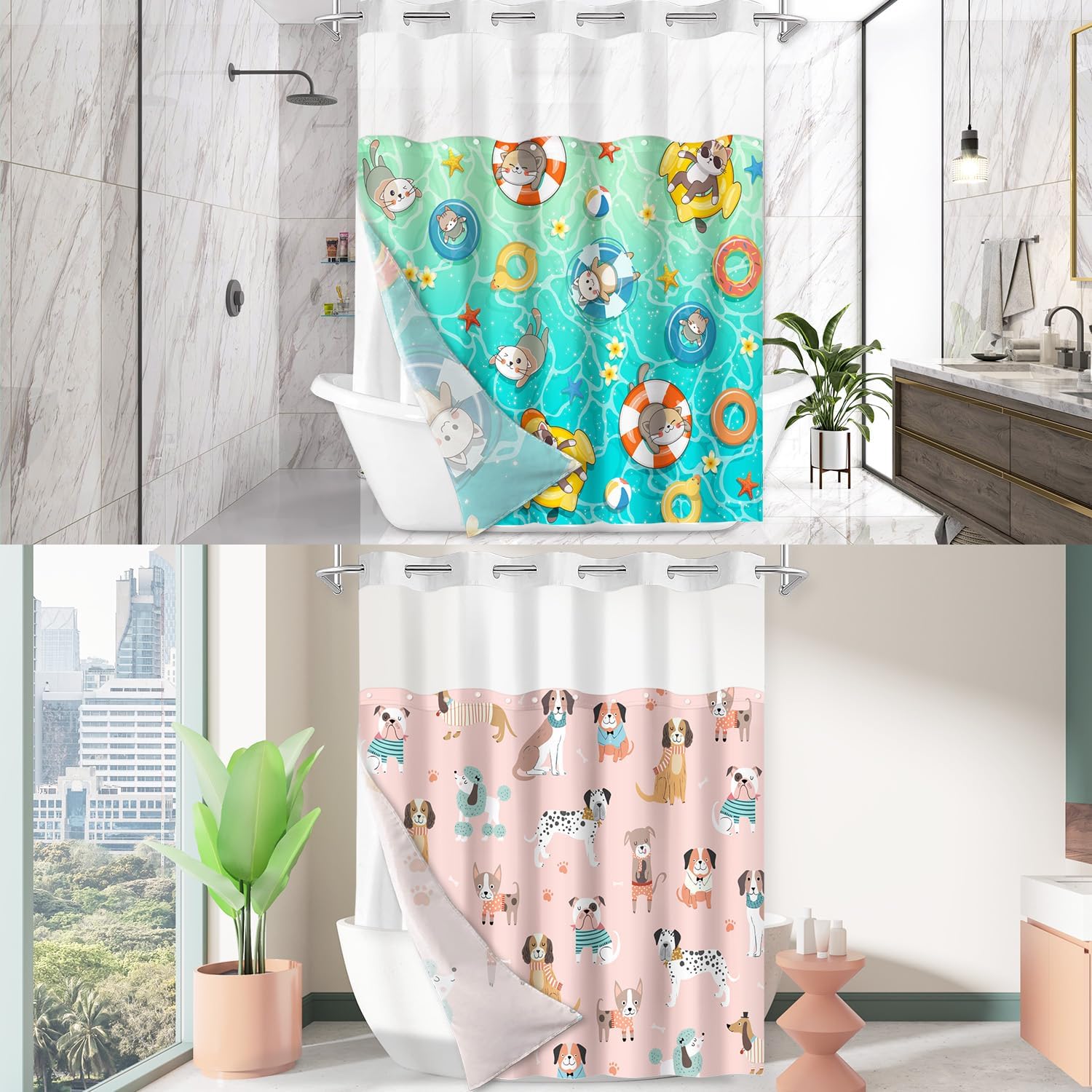 Lalumix No Hook Shower Curtain Set with Replaceable Patterns