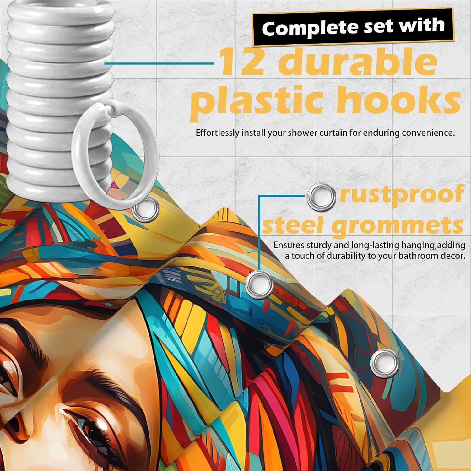 DLTAY African Shower Curtain Set with 12 Hooks