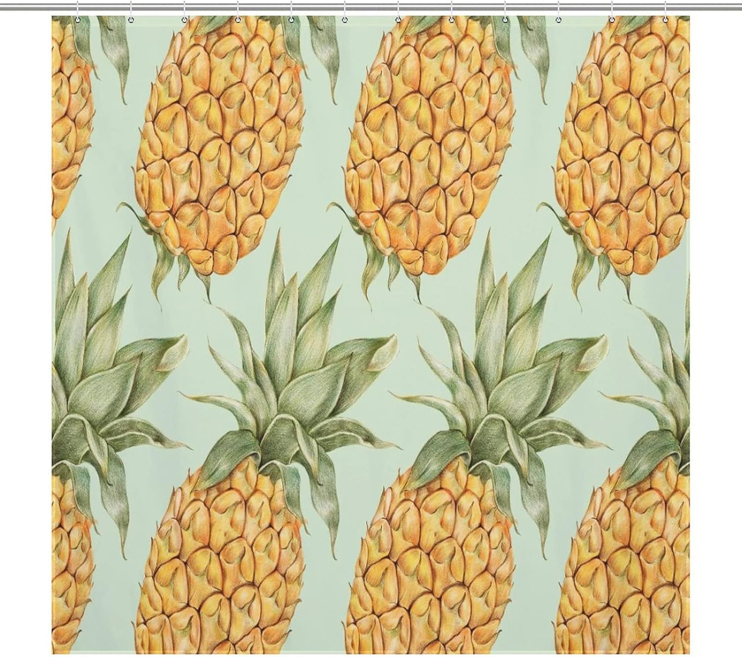 Pineapple Yellow Fun Shower Curtain with 12 Hooks