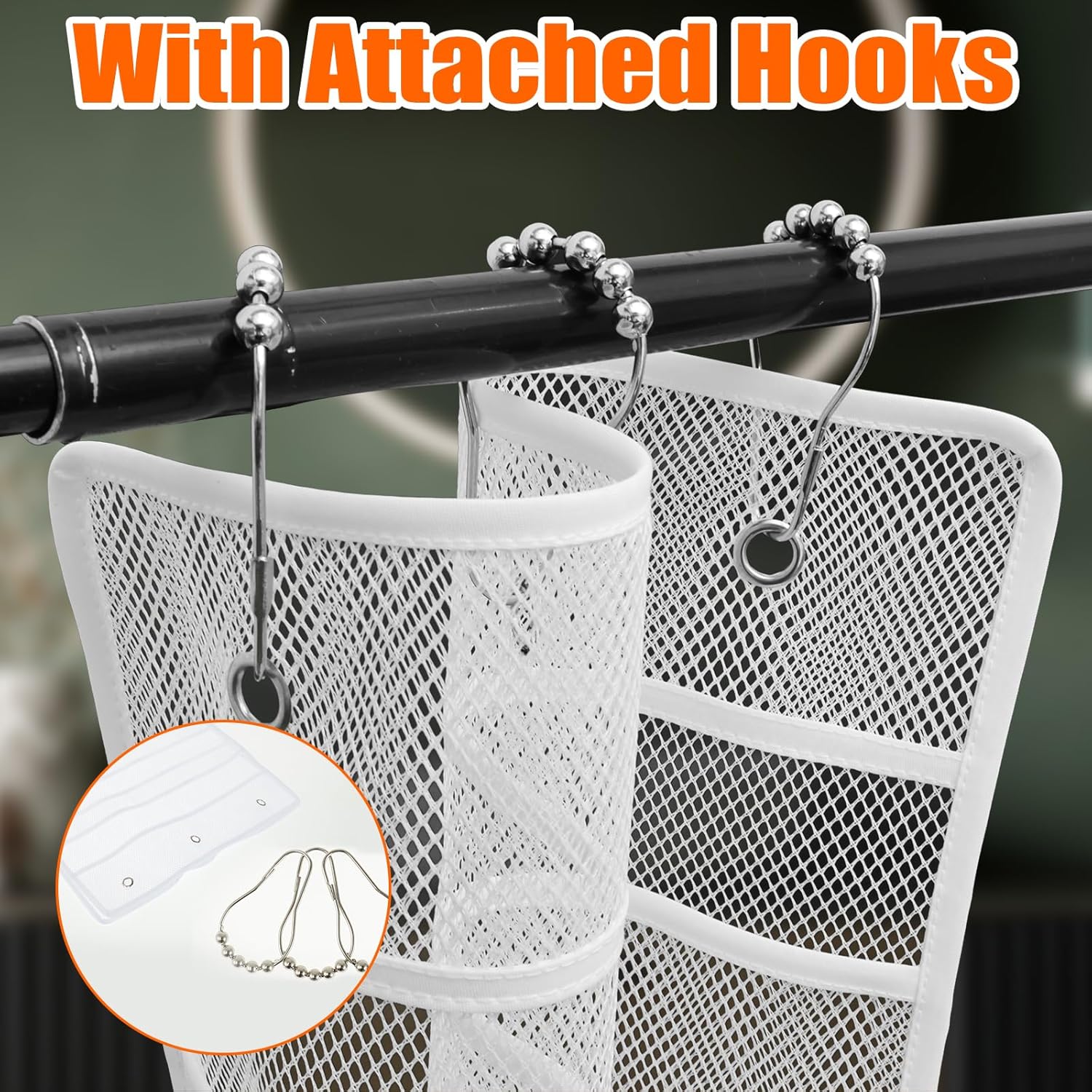 2 or 3 Pcs 7 Pockets Mesh Shower Caddy with Hooks