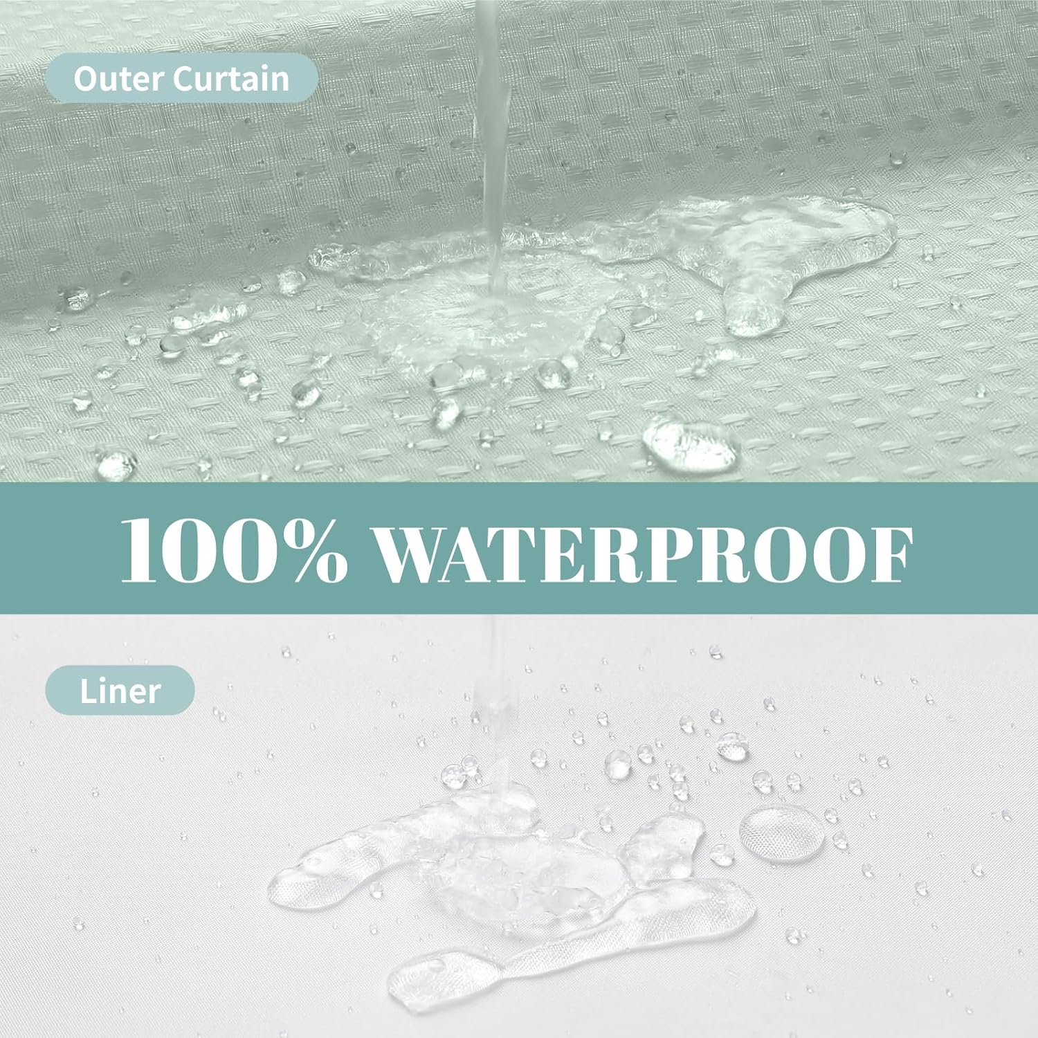 MintGreen No Hook Waffle Weave Shower Curtain Set