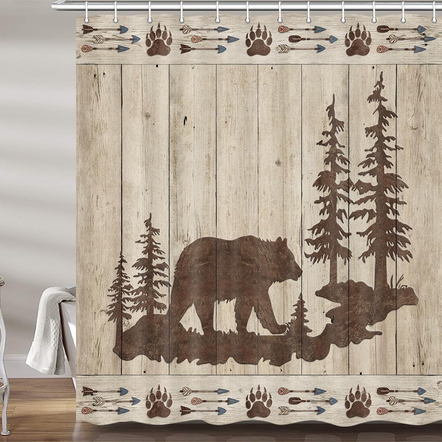 Bear Shower Curtain Set with 12 Hooks 72x72 Inches