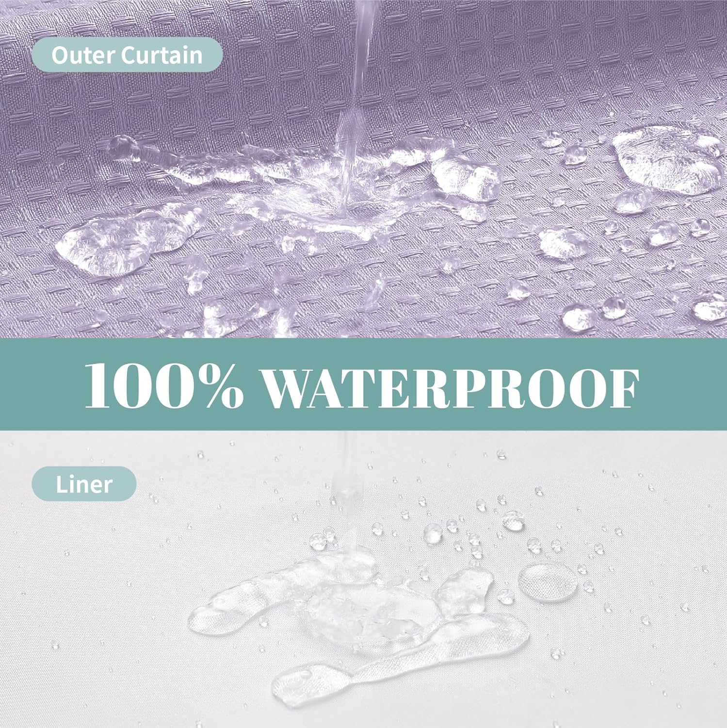 Lavender Waffle Weave Shower Curtain Set with Snap-In Liner 71x86 Inches