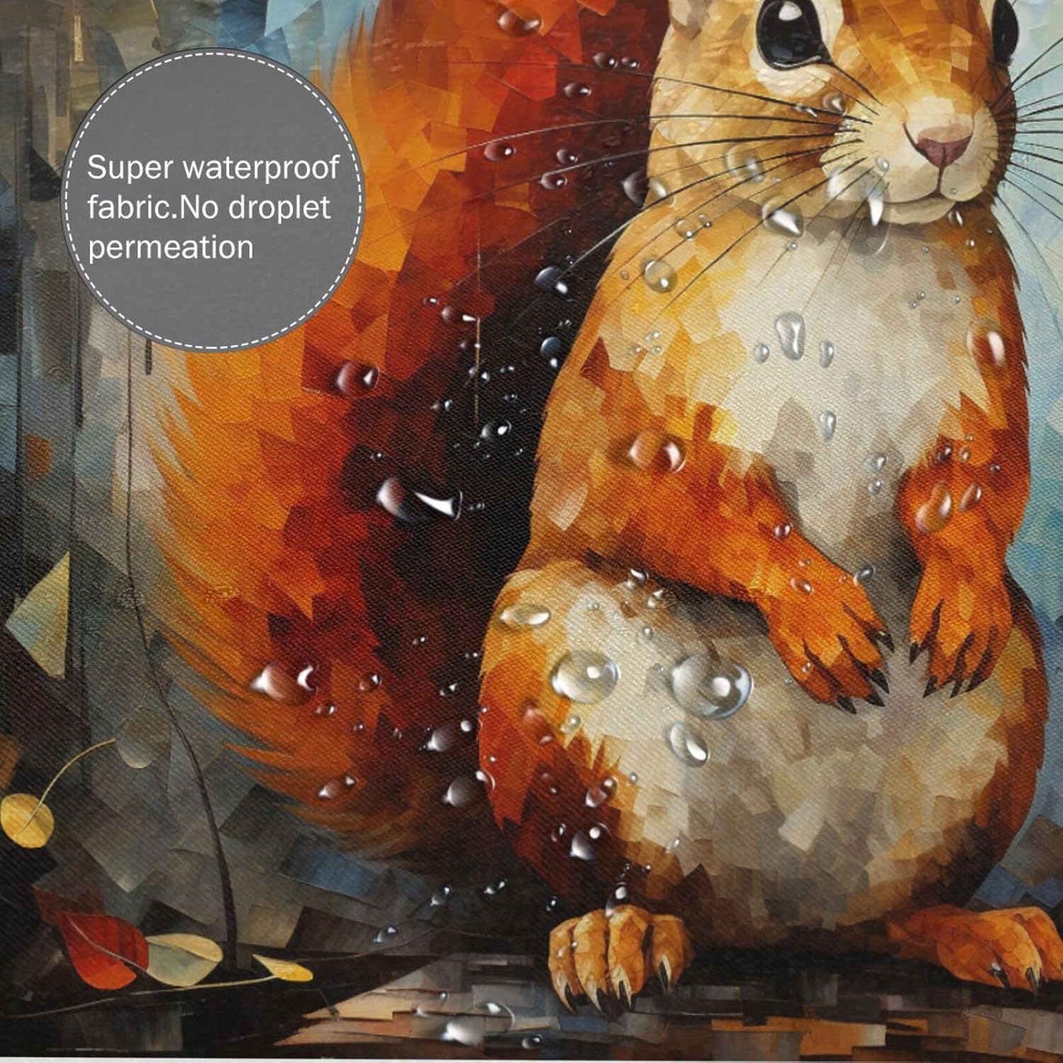 Squirrel Pattern Boho Style Shower Curtain Set with 12 Hooks 72x72in
