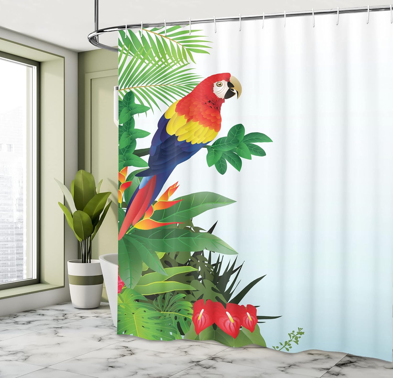 Ambesonne Parrots Shower Curtain Set with Hooks