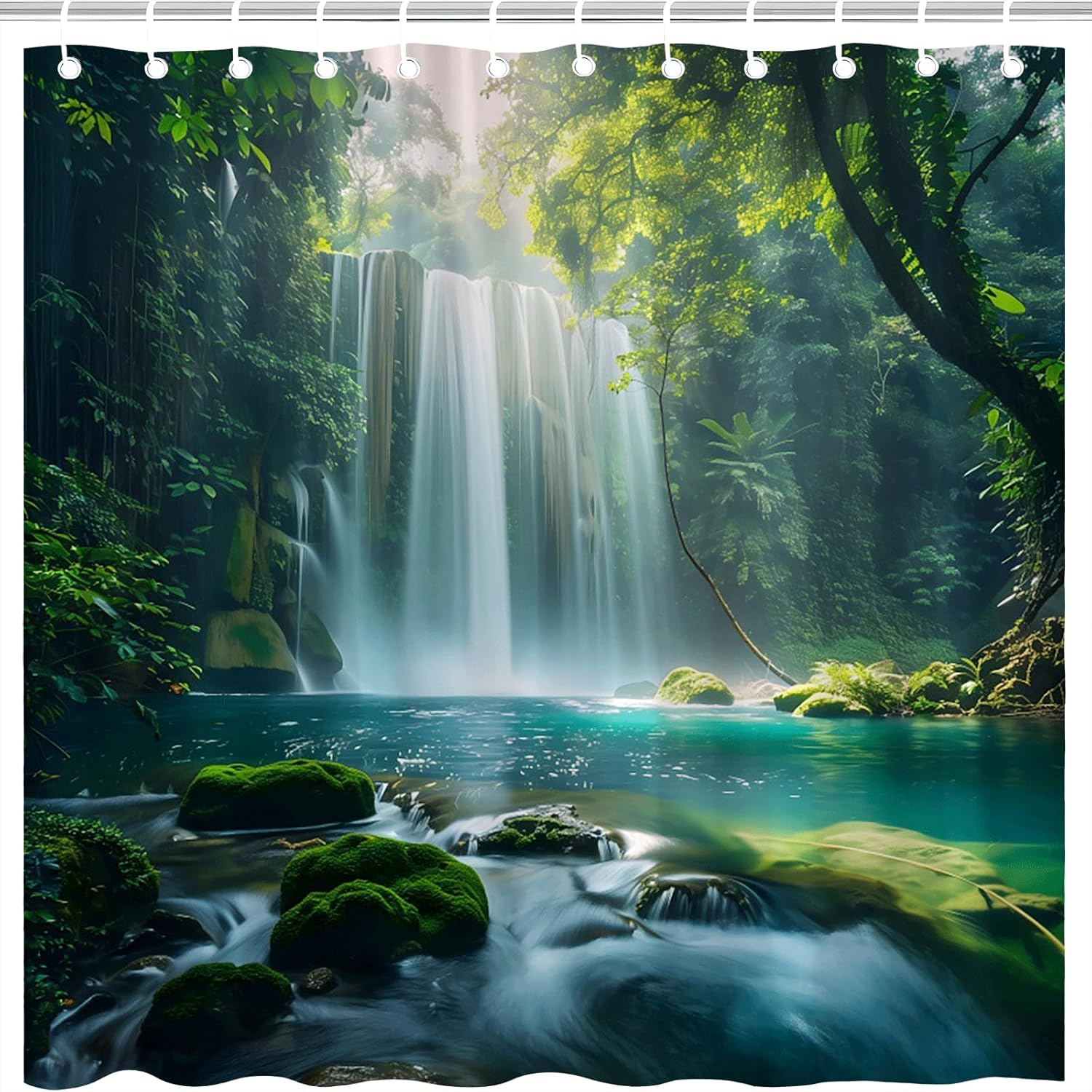 Tropical Rainforest Shower Curtain with Hooks 70x70 Inch