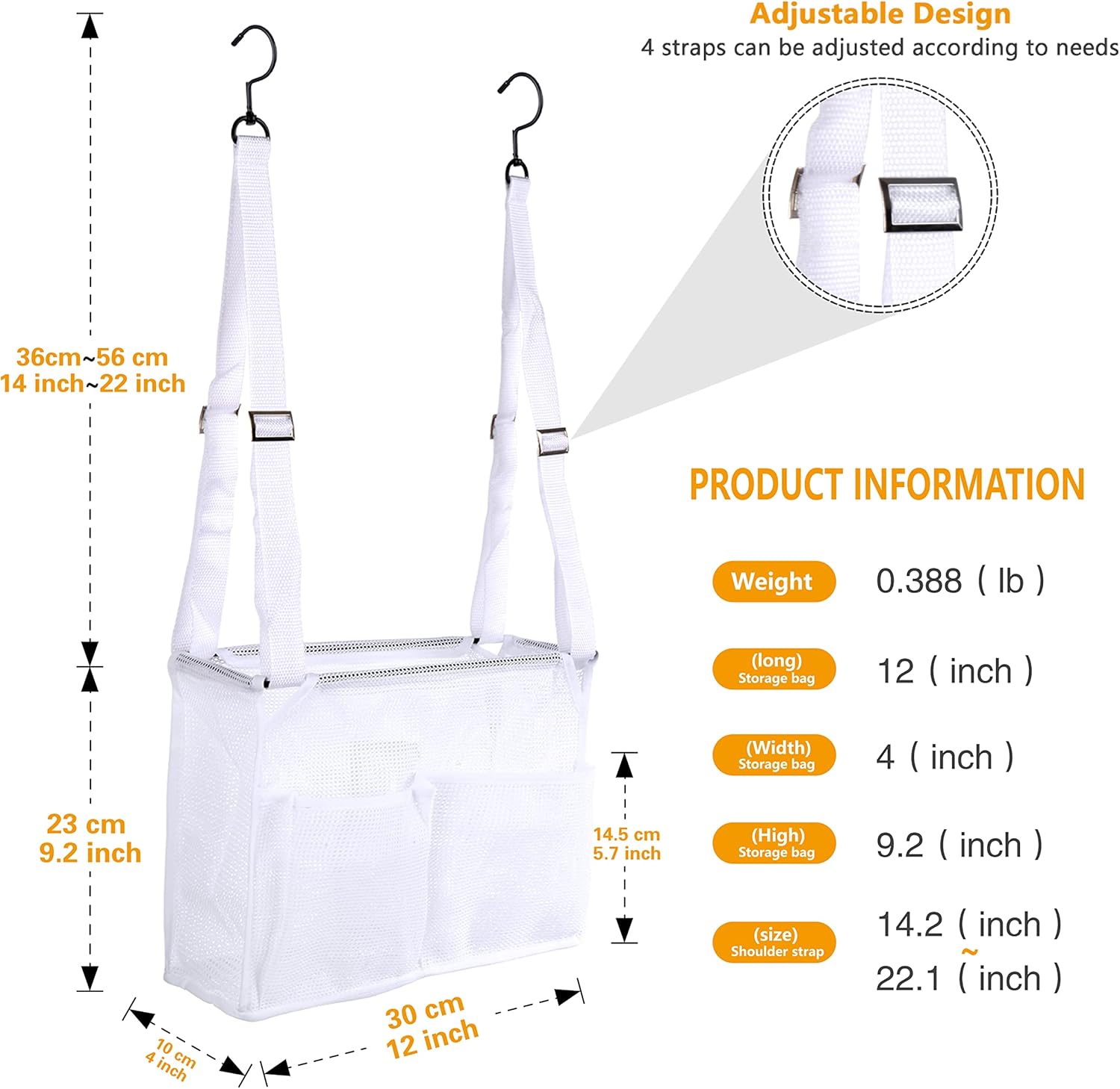 Phying Hanging Mesh Shower Caddy with 4 Pockets