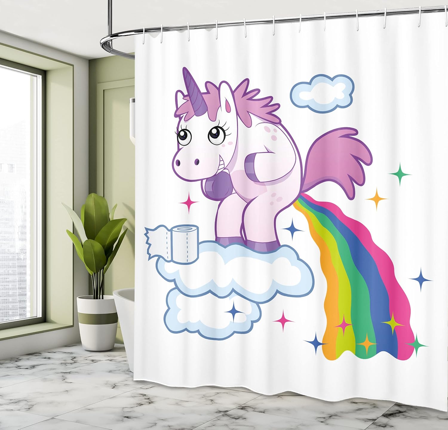 Ambesonne Unicorn Poop Rainbow Shower Curtain Set