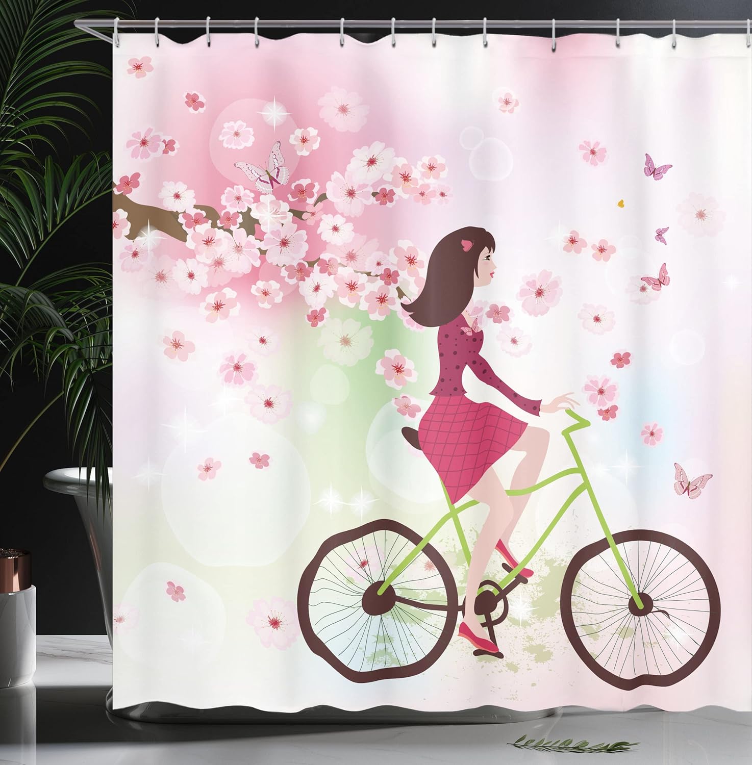Ambesonne Pink Shower Curtain with Hooks 69x84