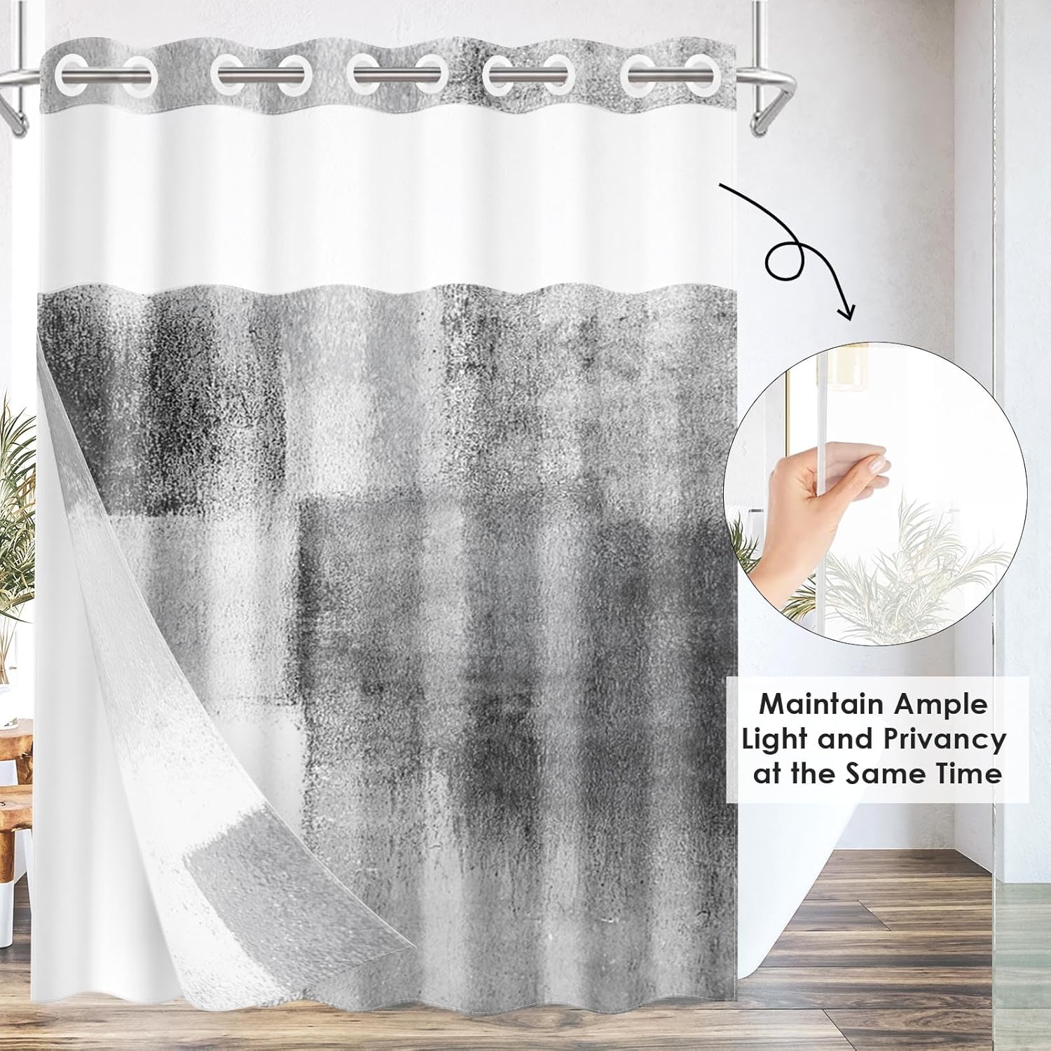 Nesphy Modern 71x74 Inch White Grey Shower Curtain Set