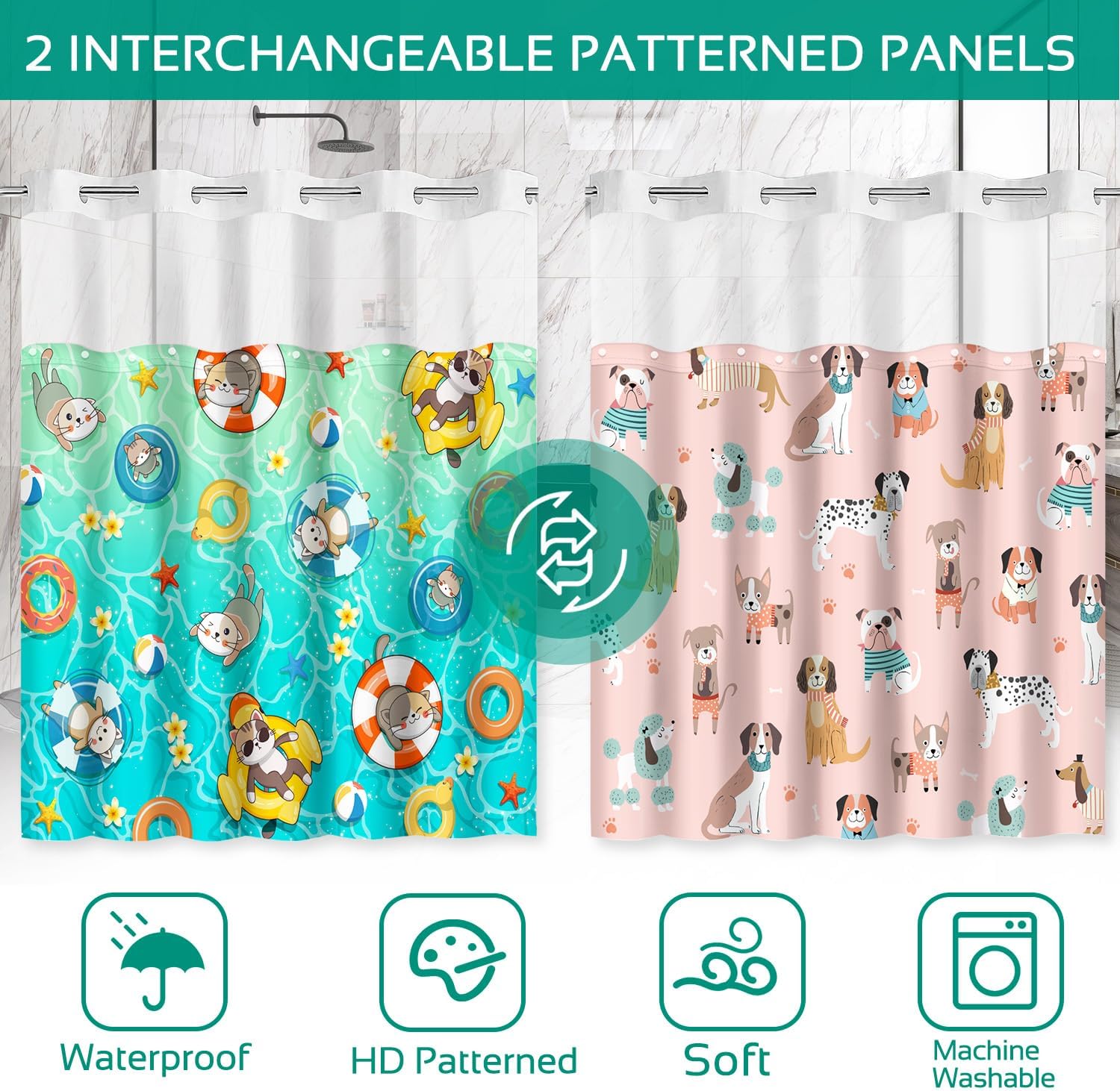 Lalumix No Hook Shower Curtain Set with Replaceable Patterns
