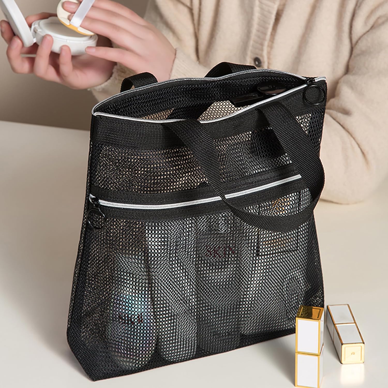 YUENCHING Mesh Shower Caddy Bag - Black