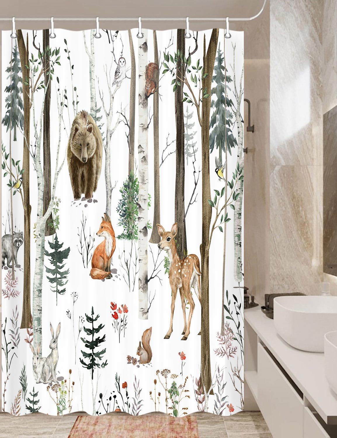 JAWO Rustic Forest Shower Curtain Set with Hooks 36X72 Inch