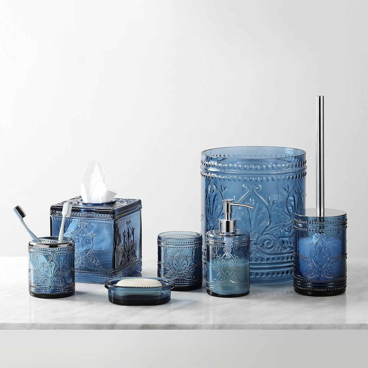 KMwares Glass Toilet Brush Set with Holder - Dark Blue