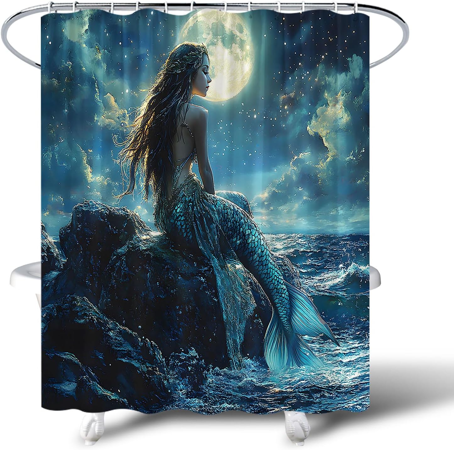 Fantasy Mermaid Shower Curtain with Hooks 70x70 Inch