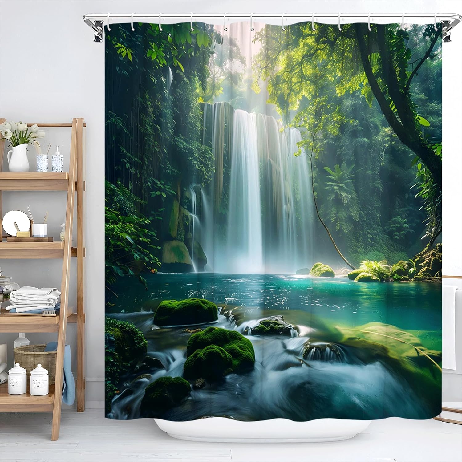 Tropical Rainforest Shower Curtain with Hooks 70x70 Inch