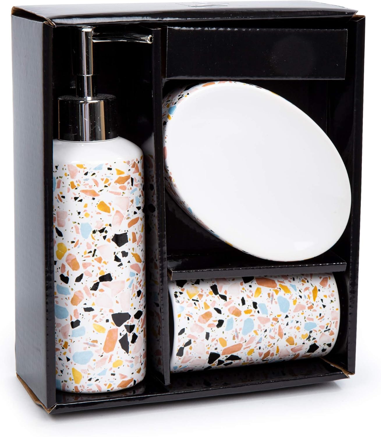 Bodico 3-Piece Marble Terrazzo Print Bathroom Accessory Set Orange
