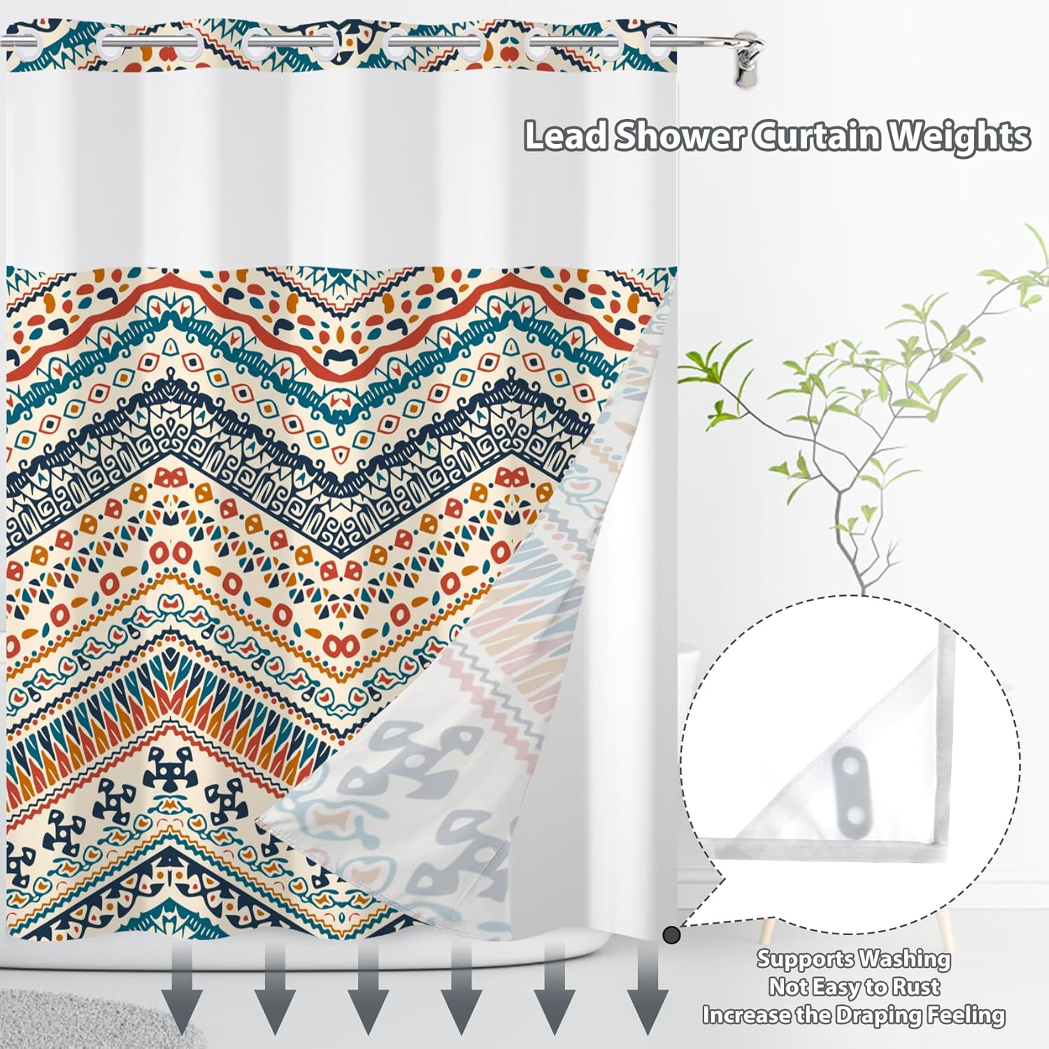 Yanutan No Hook Shower Curtain with Mesh and Liner 71x74in
