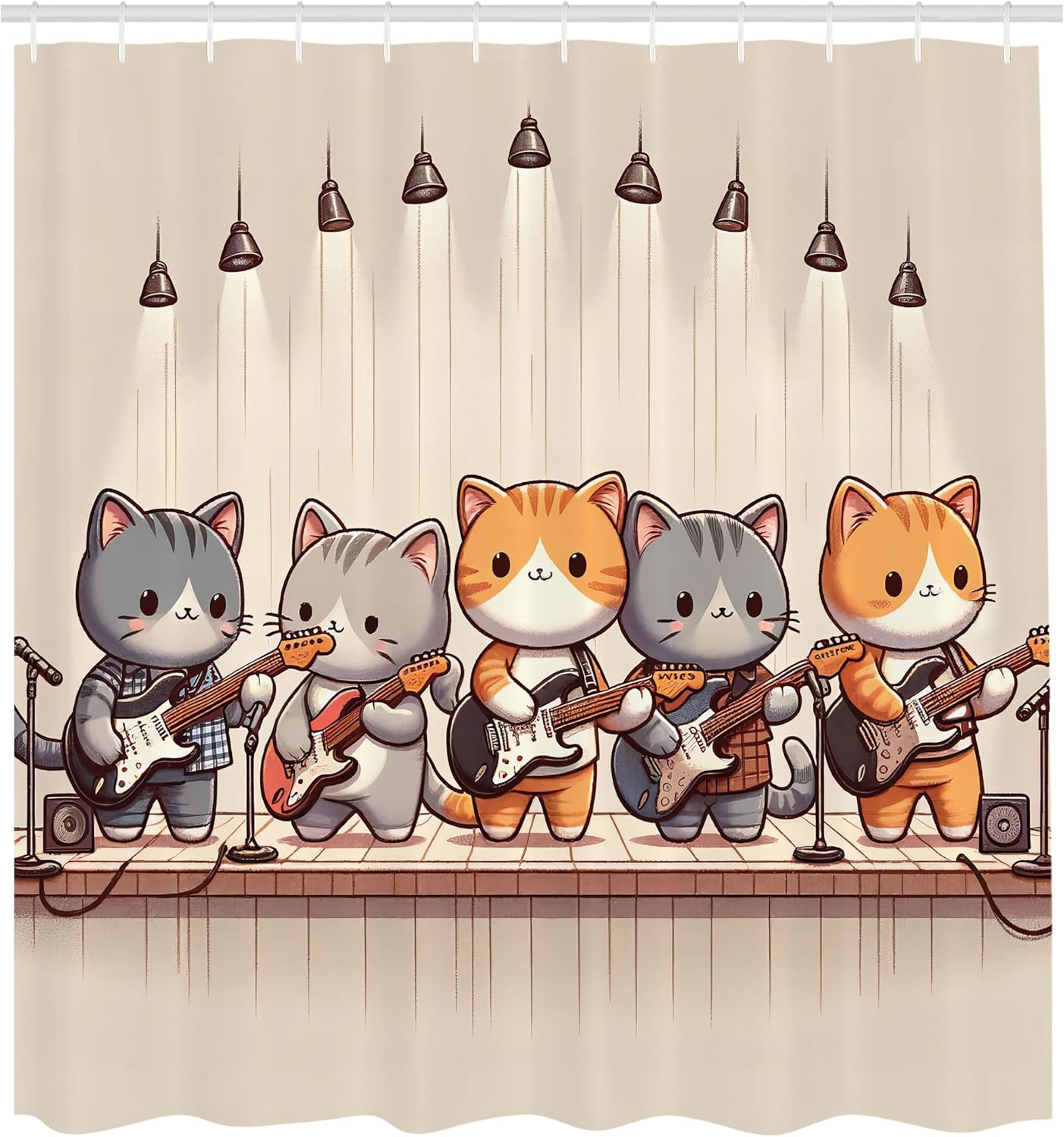 Ambesonne Kawaii Anime Cat Guitar Shower Curtain Set