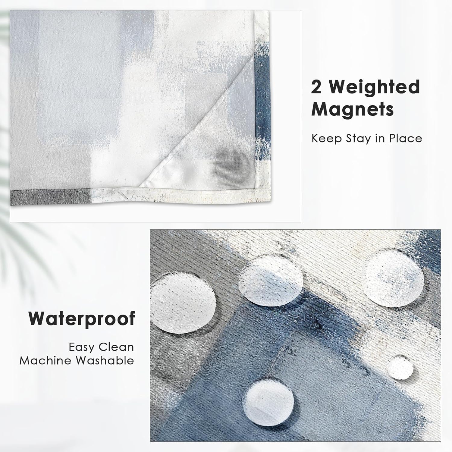 Nesphy No Hook Blue Grey Shower Curtain with Snap-in Liner 1