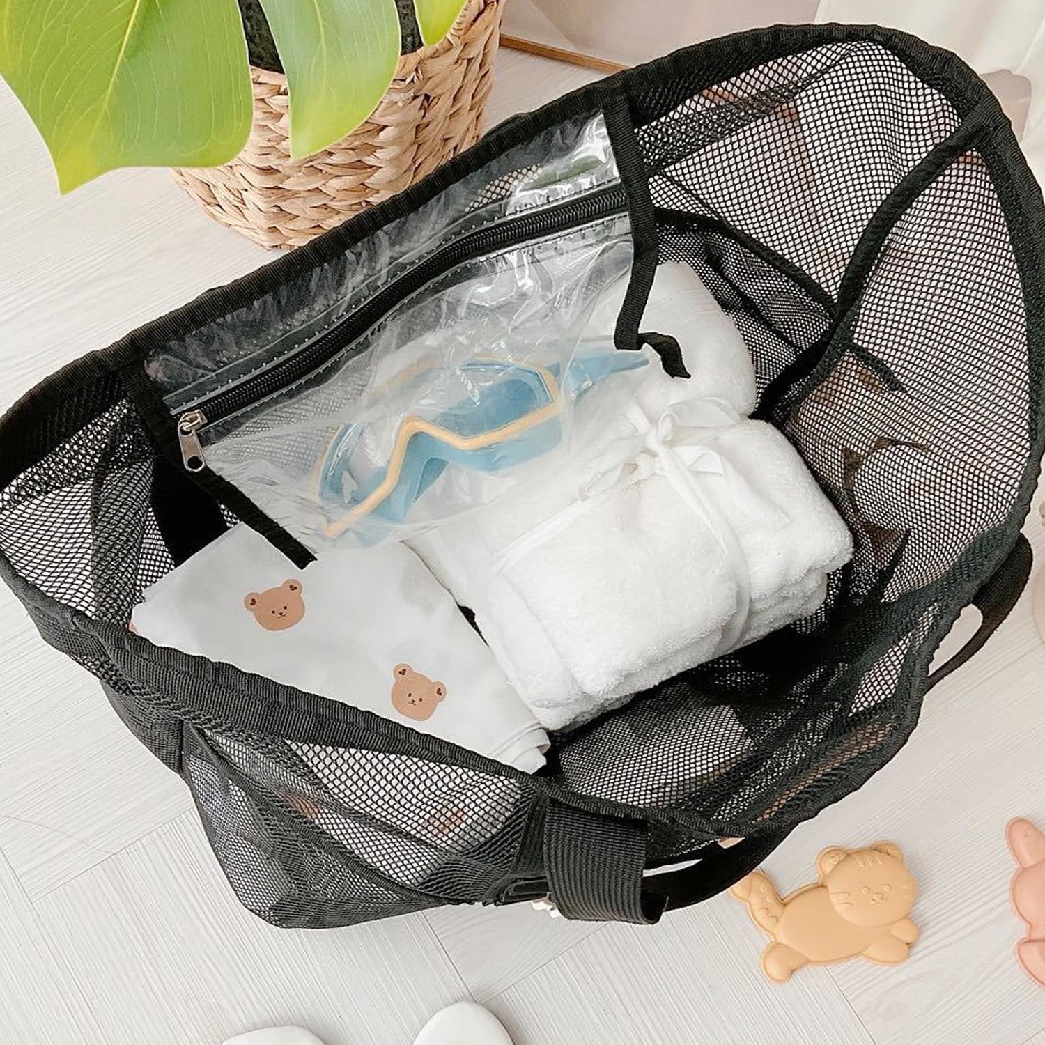 Pebipoo Mesh Shower Caddy Bag with 7 Pockets - Black